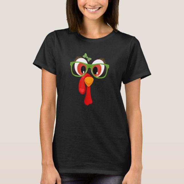 Thanksgiving Turkey Girl Ansikte Sunglasses Brown  T Shirt (Framsida)