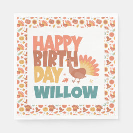 Thanksgiving Turkey Gobble Gobble Grattis på födel Pappersservett