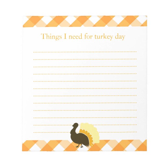 Thanksgiving turkey orange gingham shopping list anteckningsblock (Framsida)