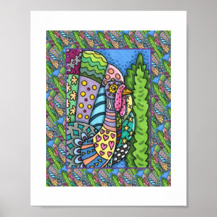 THANKSGIVING TURKEY, PATCHWORFEATHERS, FOLK ART POSTER
