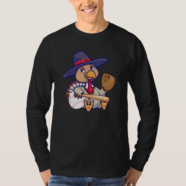 Thanksgiving Turkey Play Baseball Men Kids Boys Ba T Shirt (Framsida)