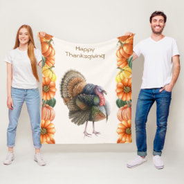 Thanksgiving Turkey Pumpkins Fleece Blanket