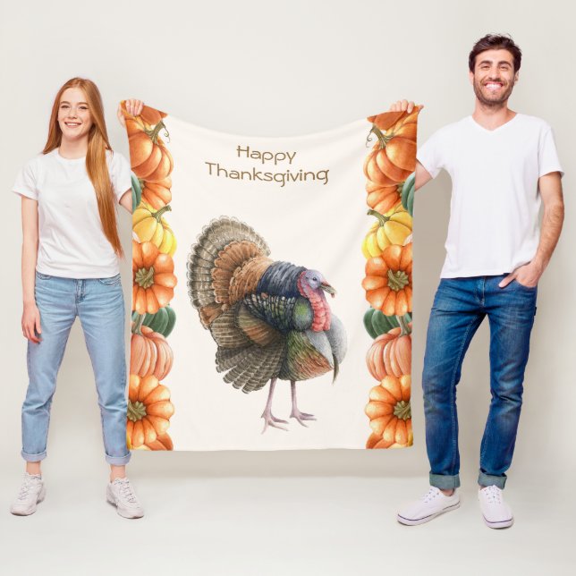 Thanksgiving Turkey Pumpkins Fleece Blanket (På plats)