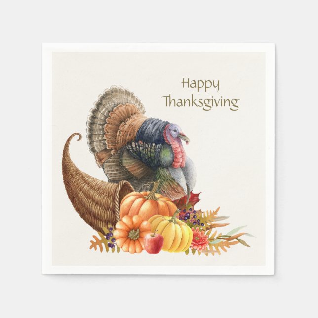 Thanksgiving Turkey Pumpkins Napkin Pappersservett (Framsidan)