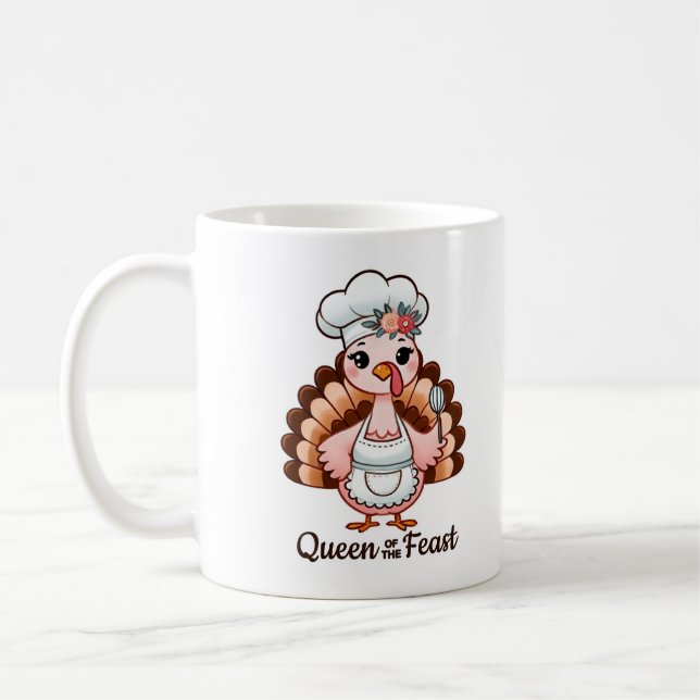 Thanksgiving Turkey Queen - Lustigt Helgdag Design Kaffemugg (Vänster)