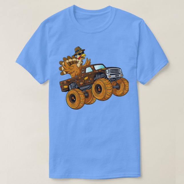 Thanksgiving Turkey Riding Monster Truck Boys Kids T Shirt (Design framsida)