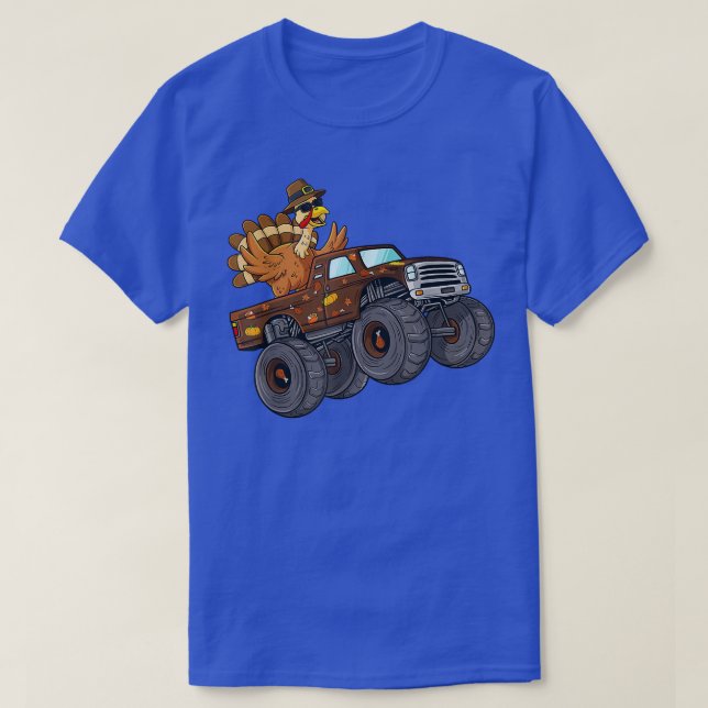 Thanksgiving Turkey Riding Monster Truck Boys Kids T Shirt (Design framsida)