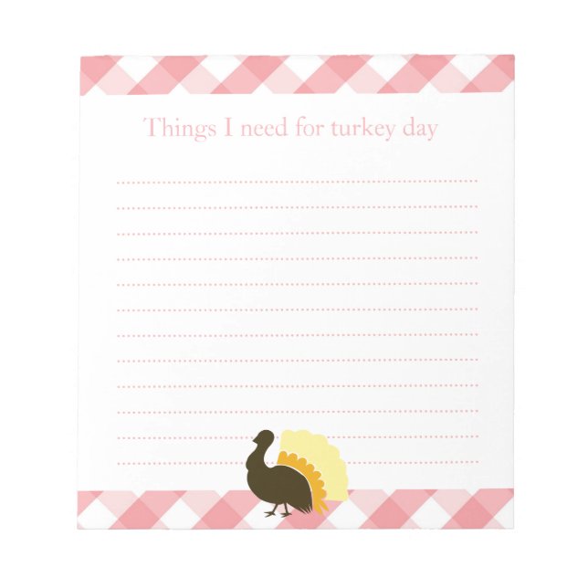 Thanksgiving turkey rosa gingham shopping list anteckningsblock (Framsida)