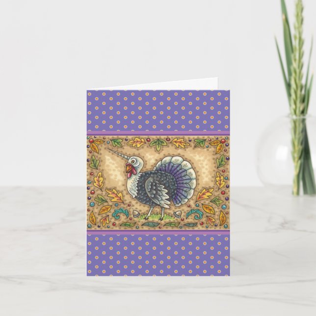 THANKSGIVING TURKEY UNICORN, WHIMSICAL FANTASY KORT (Framsida)