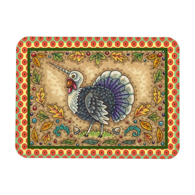 THANKSGIVING TURKEY UNICORN, WHIMSICAL FANTASY MAGNET (Horisontell)