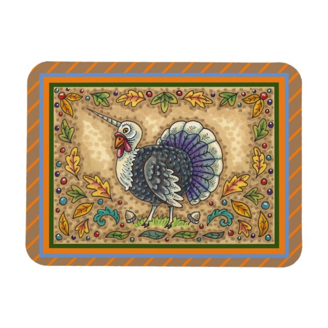 THANKSGIVING TURKEY UNICORN, WHIMSICAL FANTASY MAGNET (Horisontell)