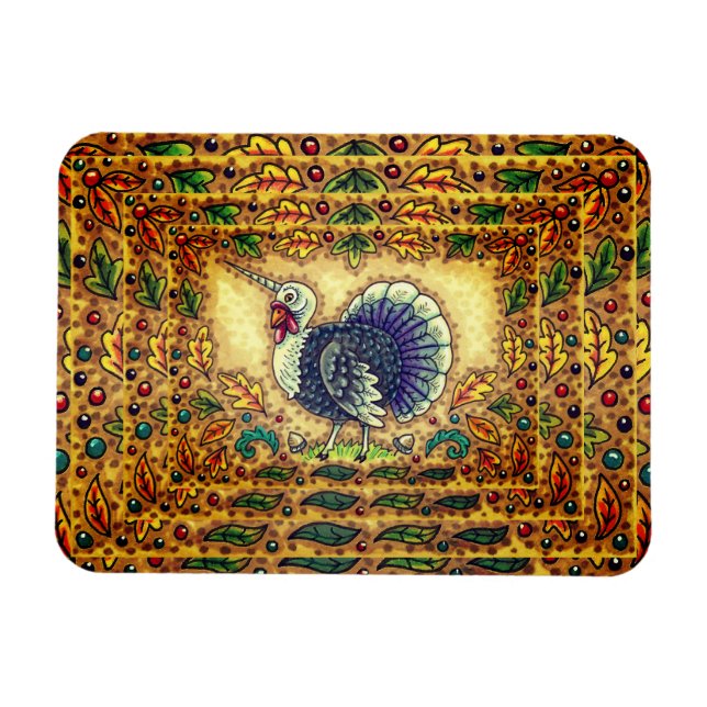 THANKSGIVING TURKEY UNICORN, WHIMSICAL FANTASY MAGNET (Horisontell)