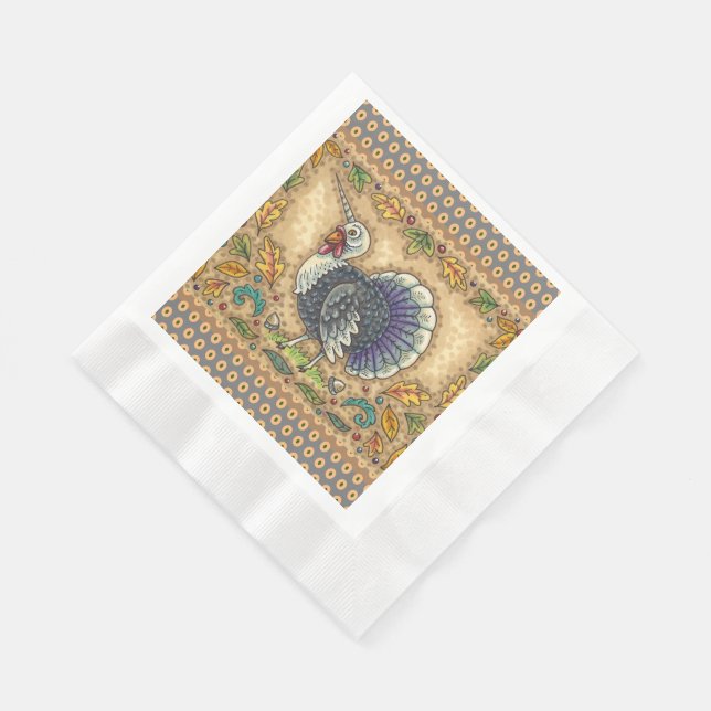 THANKSGIVING TURKEY UNICORN, WHIMSICAL FANTASY PAPPERSSERVETT (Hörn)