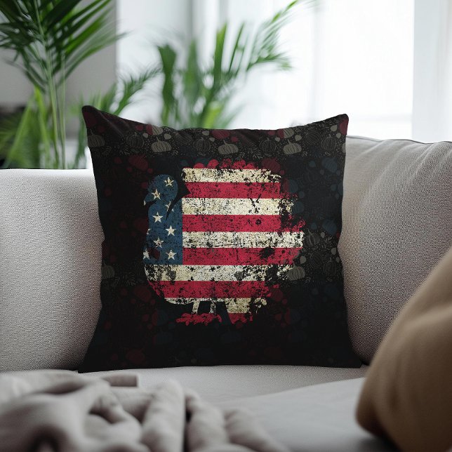 Thanksgiving Turkey With American Flag Kudde (Skapare uppladdad)