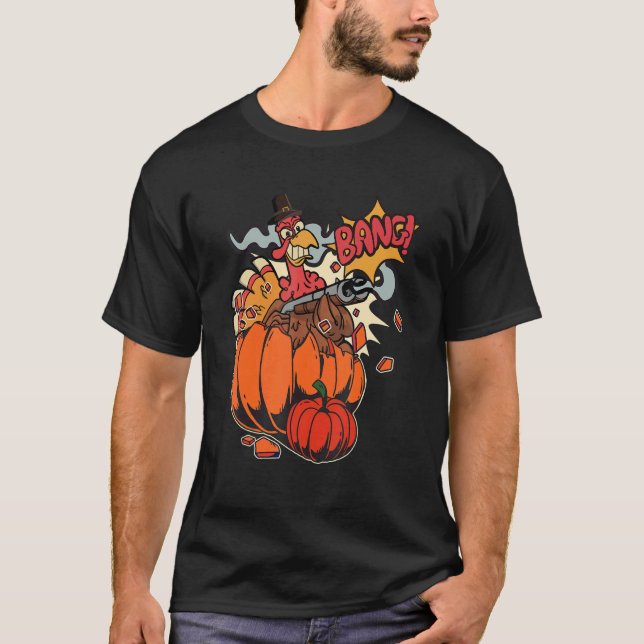 Thanksgiving Turkey with Pumpkin Shotgun 1 T Shirt (Framsida)