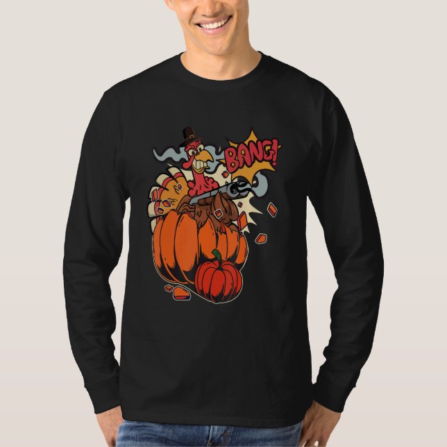 Thanksgiving Turkey with Pumpkin Shotgun 1 T Shirt (Framsida)