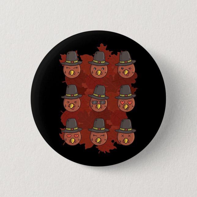 Thanksgiving Turkiet Ansikte Emoji Gift Knapp (Framsida)