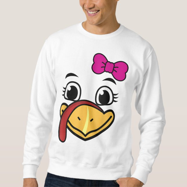 Thanksgiving Turkiet Ansikte Lundny Rosa Bow Cute  Lång Ärmad Tröja (Framsida)
