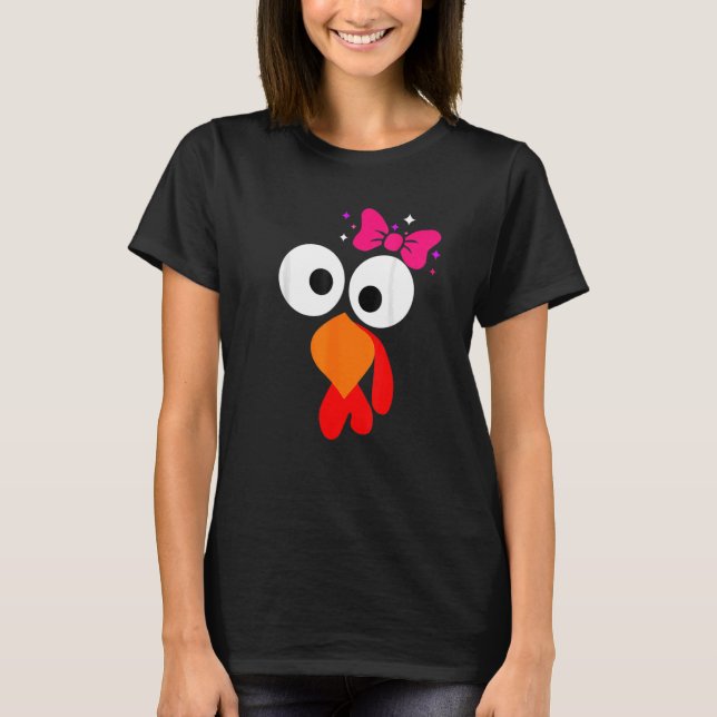 Thanksgiving Turkiet Ansikte Rosa Bow T Shirt (Framsida)