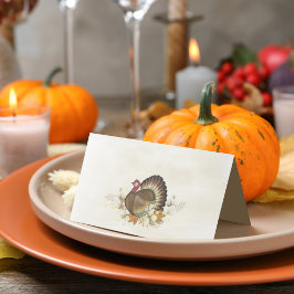 Thanksgiving Turkiet Bird Greenery Foliage Löv Placeringskort