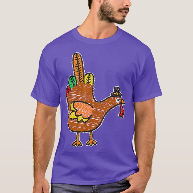 Thanksgiving Turkiet Bird Mitten Finger T Shirt (Framsida)