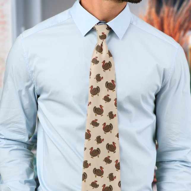 Thanksgiving Turkiet Bird Mönster Beige Neck Tie Slips (A fun turkey tie perfect for Thanksgiving)