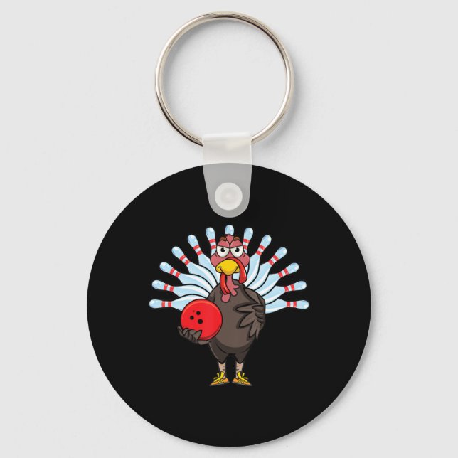 Thanksgiving Turkiet Bowling Pin Matching Team Gif Nyckelring (Framsida)