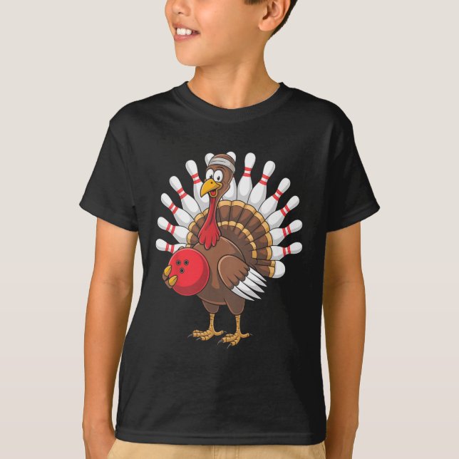 Thanksgiving Turkiet Bowling Pin Matching Team T Shirt (Framsida)