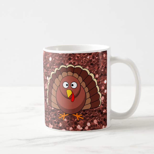 Thanksgiving Turkiet - Brinnande Orange Faux Glitt Kaffemugg (Höger)