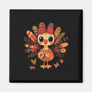 Thanksgiving Turkiet Cute Coquette Bow Girl Kid Wo Magnet