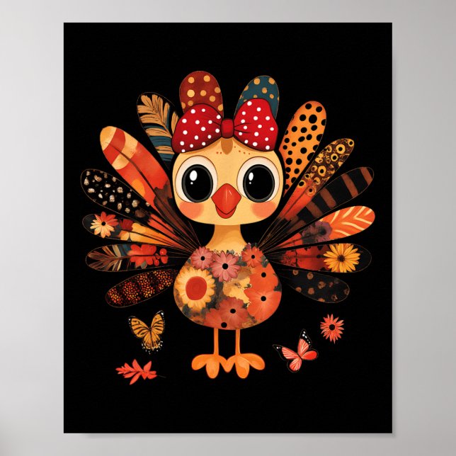 Thanksgiving Turkiet Cute Coquette Bow Girl Kid Wo Poster (Framsidan)
