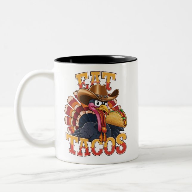 Thanksgiving Turkiet Eat Tacos Funny Mexico Två-Tonad Mugg (Vänster)