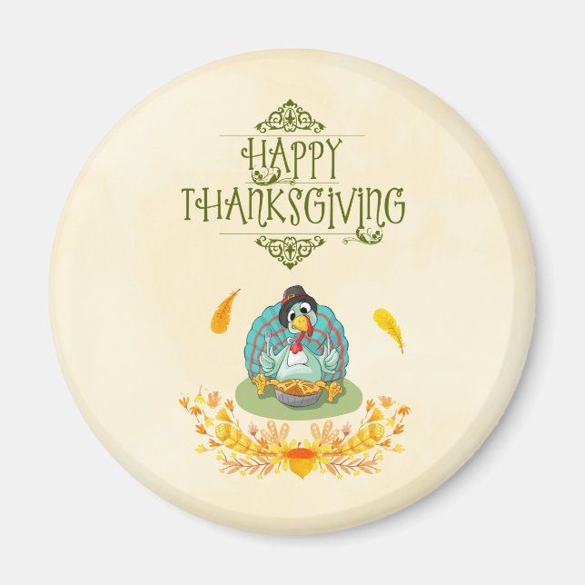 Thanksgiving Turkiet Eating Pumpkin Paj Magnet (Framsidan)