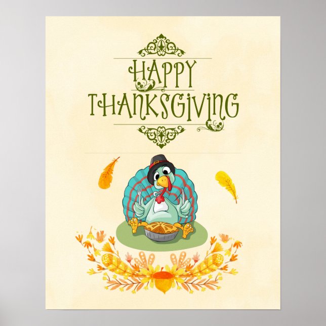 Thanksgiving Turkiet Eating Pumpkin Paj Poster (Framsidan)