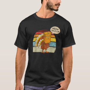 Thanksgiving Turkiet Fake Cat Retro Meow Jag är et T Shirt