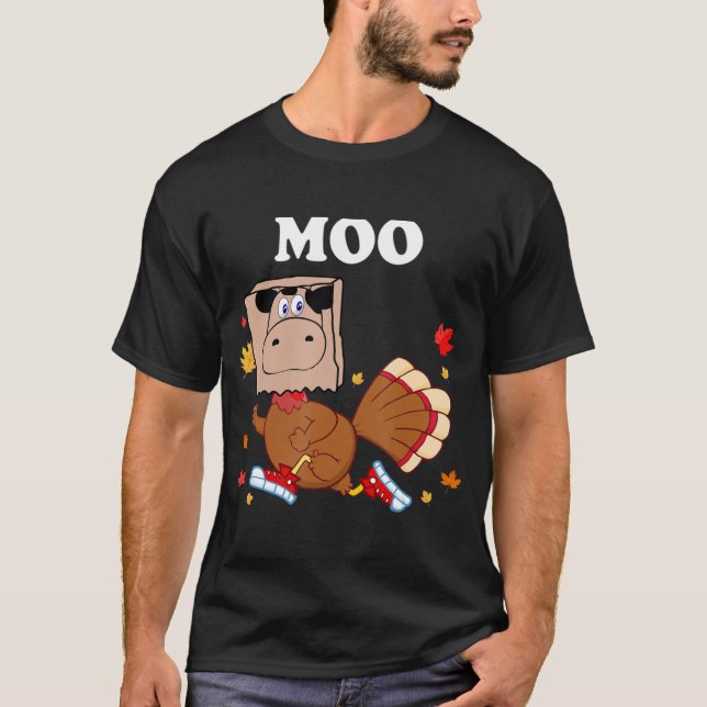 Thanksgiving Turkiet Fake Cow Moo Thanksgiving Tur T Shirt (Framsida)