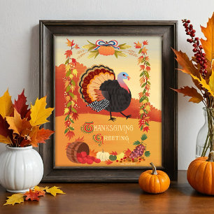 Thanksgiving Turkiet Fall Harvest Art Print Poster