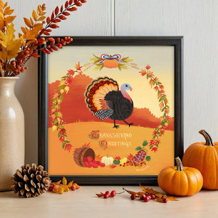 Thanksgiving Turkiet Fall Harvest Round Art Print Poster