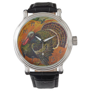 Thanksgiving Turkiet framför en Orange Pumpkin Armbandsur