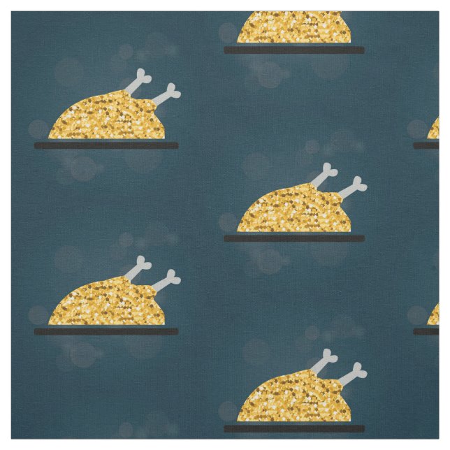 Thanksgiving Turkiet Graphic Guld Faux Glitter Tyg (Provkarta)