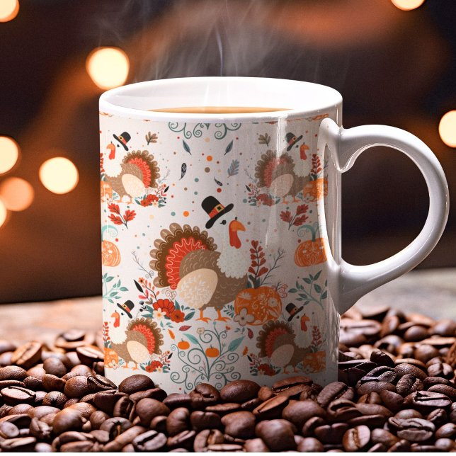 Thanksgiving Turkiet - hösten Mönster Kaffemugg (Skapare uppladdad)