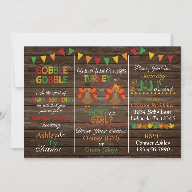 Thanksgiving Turkiet - inbjudan att visa Gender (Framsida)
