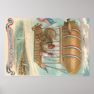 Thanksgiving Turkiet Luftballong US Flagga Poster