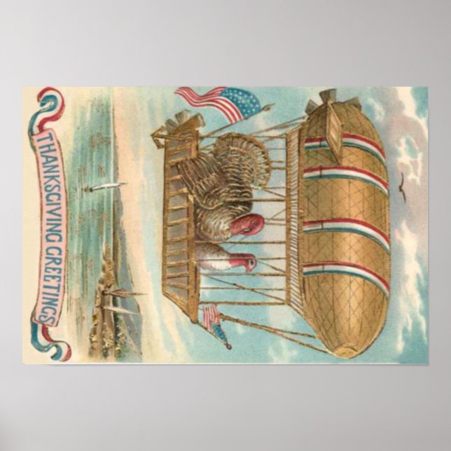 Thanksgiving Turkiet Luftballong US Flagga Poster (Framsidan)