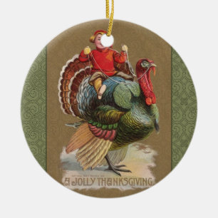 Thanksgiving Turkiet Lusnyj Vintage Hälsning Julgransprydnad Keramik