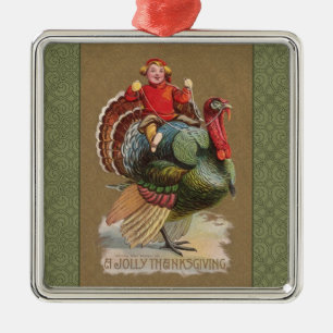 Thanksgiving Turkiet Lusnyj Vintage Hälsning Julgransprydnad Metall