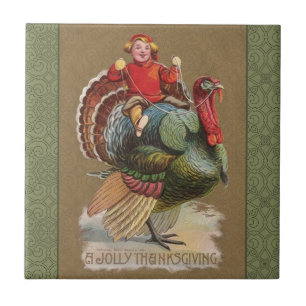 Thanksgiving Turkiet Lusnyj Vintage Hälsning Kakelplatta