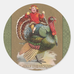 Thanksgiving Turkiet Lusnyj Vintage Hälsning Runt Klistermärke