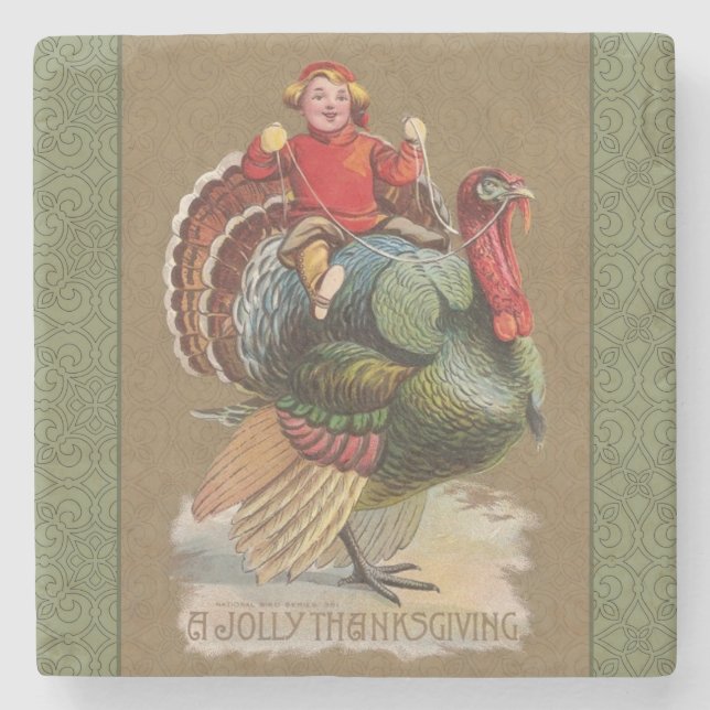 Thanksgiving Turkiet Lusnyj Vintage Hälsning Stenunderlägg (Framsidan)