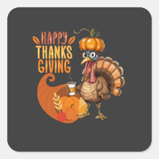 Thanksgiving Turkiet med Pumpkin Hat Fyrkantigt Klistermärke